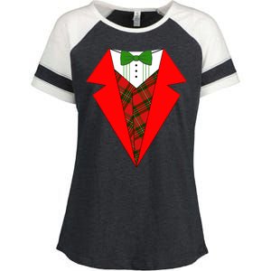 Festive Christmas Red Tuxedo Enza Ladies Jersey Colorblock Tee