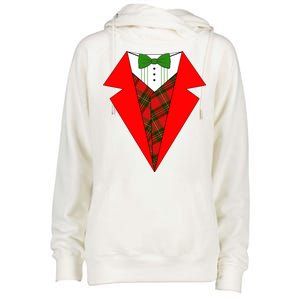 Festive Christmas Red Tuxedo Womens Funnel Neck Pullover Hood