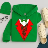 Festive Christmas Red Tuxedo Hoodie
