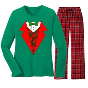 Festive Christmas Red Tuxedo Women's Long Sleeve Flannel Pajama Set 