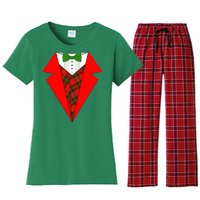 Festive Christmas Red Tuxedo Women's Flannel Pajama Set