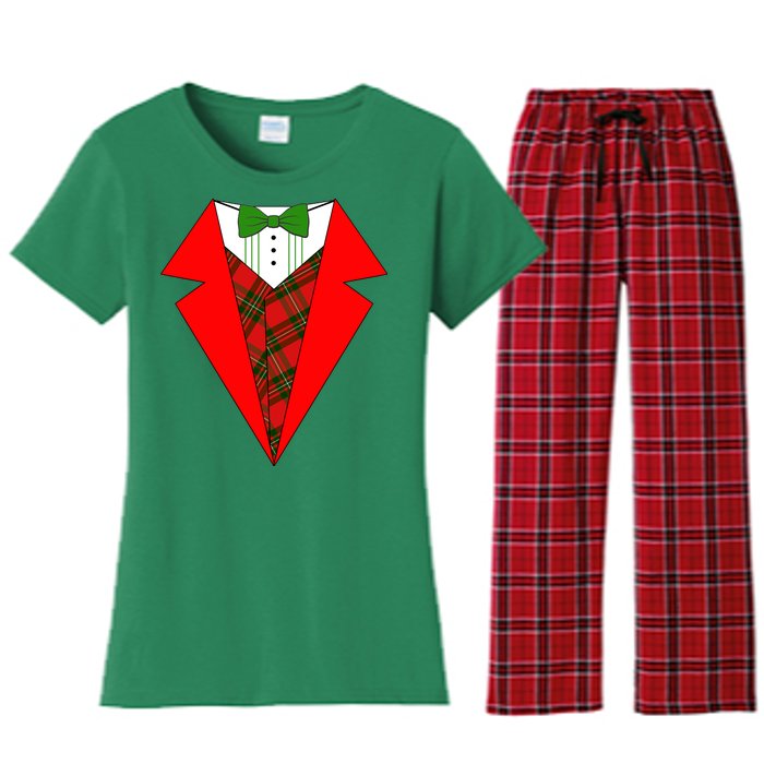 Festive Christmas Red Tuxedo Women's Flannel Pajama Set