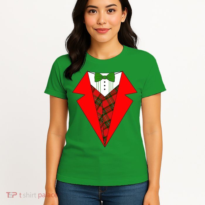 Festive Christmas Red Tuxedo Womens T-Shirt