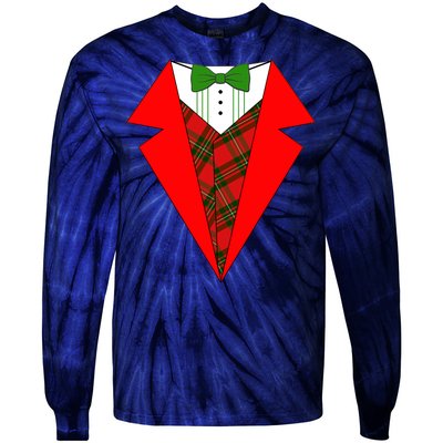 Festive Christmas Red Tuxedo Tie-Dye Long Sleeve Shirt