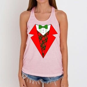 Festive Christmas Red Tuxedo Women's Knotted Racerback Tank