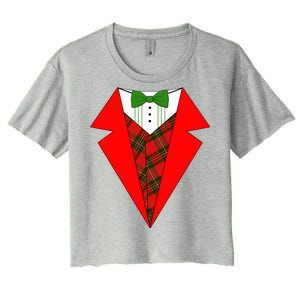 Festive Christmas Red Tuxedo Women's Crop Top Tee