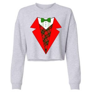 Festive Christmas Red Tuxedo Cropped Pullover Crew