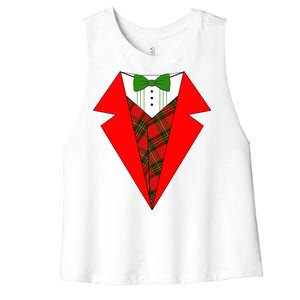 Festive Christmas Red Tuxedo Women's Racerback Cropped Tank