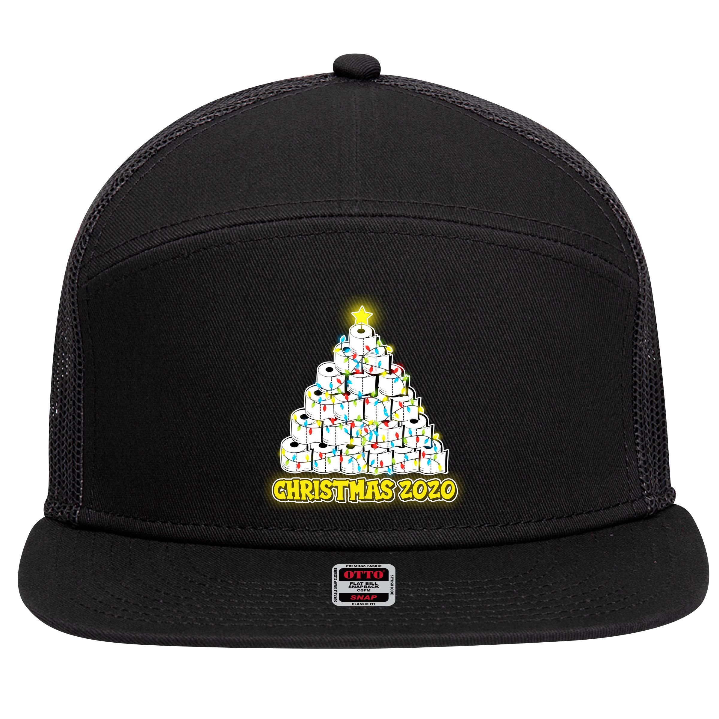 Festive Christmas Toilet Paper Tree 7 Panel Mesh Trucker Snapback Hat