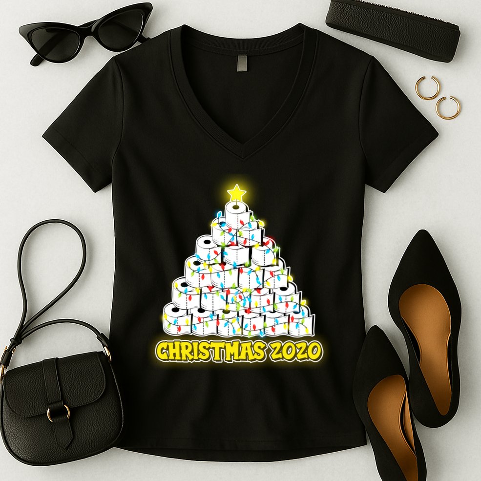 Festive Christmas Toilet Paper Tree Women's V-Neck T-Shirt