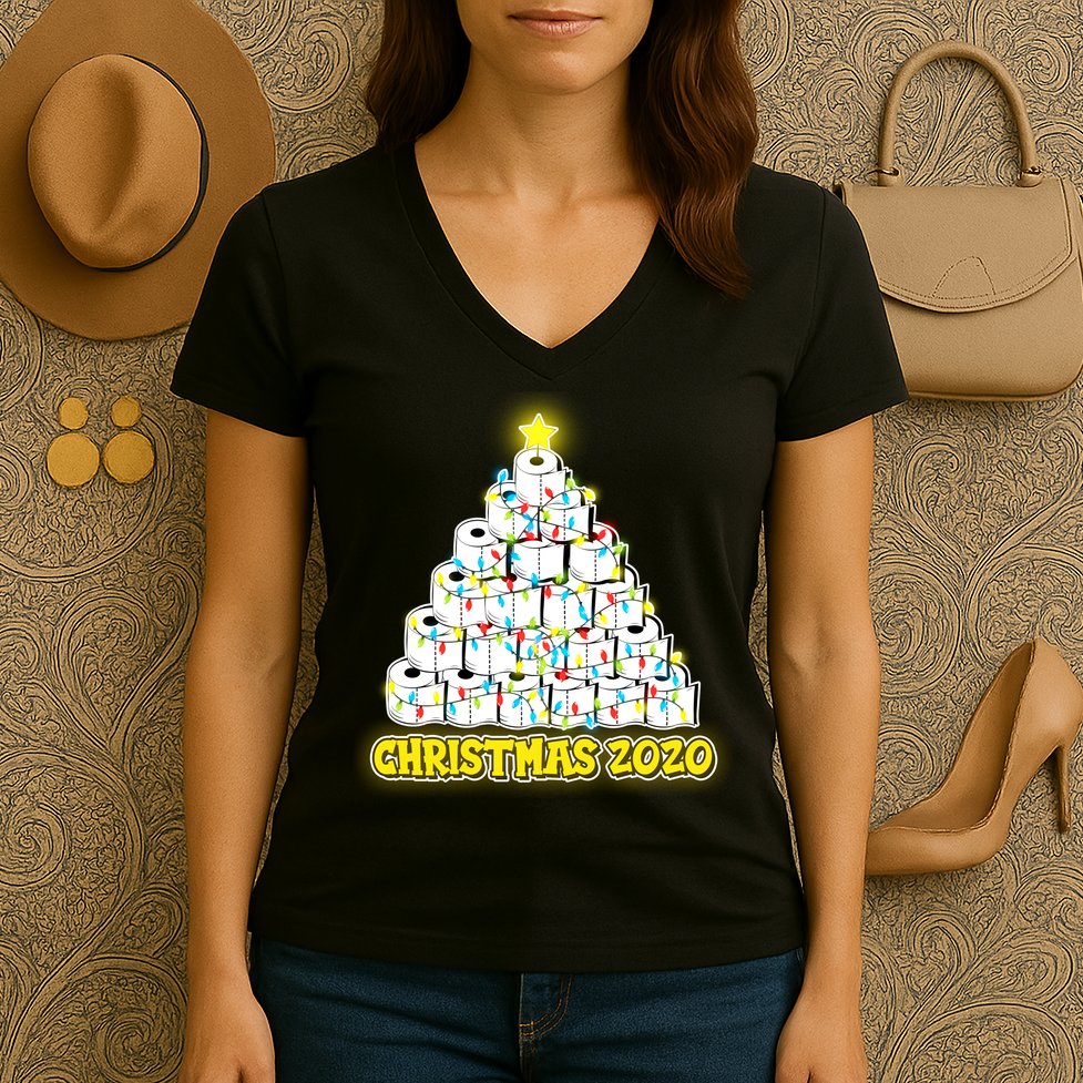 Festive Christmas Toilet Paper Tree Women's V-Neck T-Shirt