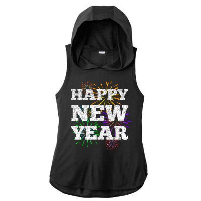 Festive Happy New Year Fireworks Ladies PosiCharge Tri-Blend Wicking Draft Hoodie Tank