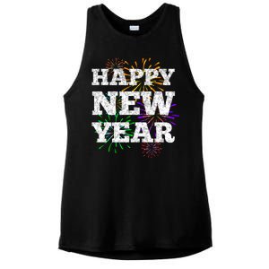 Festive Happy New Year Fireworks Ladies PosiCharge Tri-Blend Wicking Tank