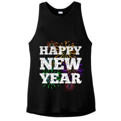 Festive Happy New Year Fireworks Ladies PosiCharge Tri-Blend Wicking Tank