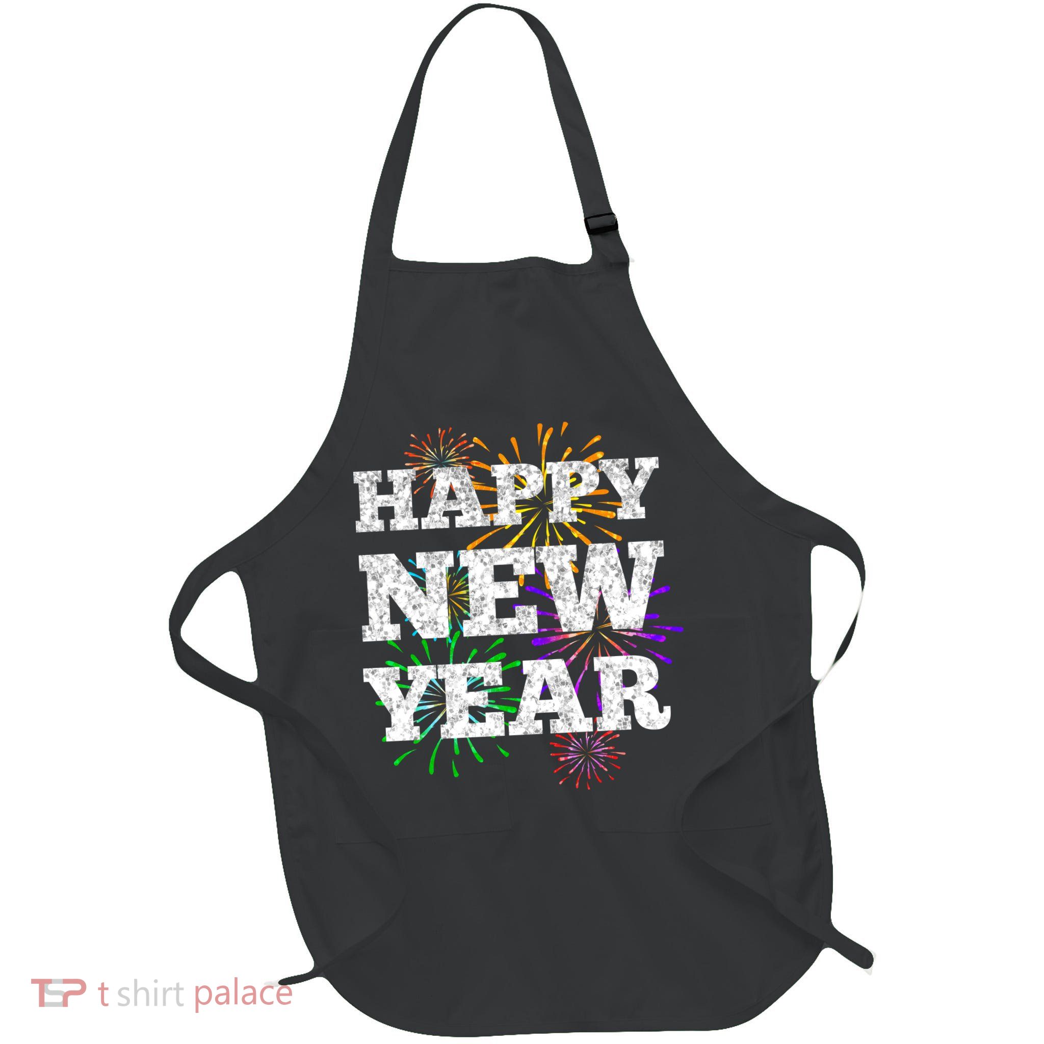 Festive Happy New Year Fireworks Full-Length Apron With Pockets