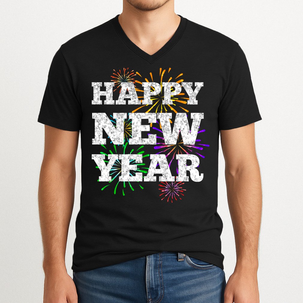 Festive Happy New Year Fireworks V-Neck T-Shirt