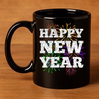 Festive Happy New Year Fireworks 11oz C Handle Ceramic Mug