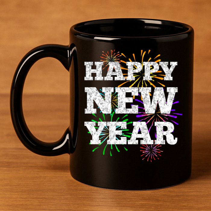 Festive Happy New Year Fireworks 11oz C Handle Ceramic Mug