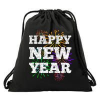 Festive Happy New Year Fireworks Drawstring Bag