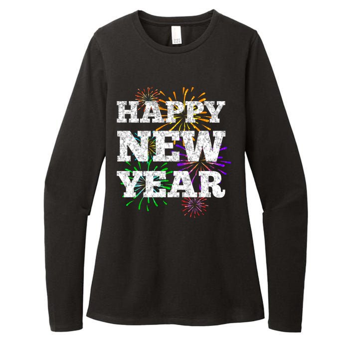 Festive Happy New Year Fireworks Womens CVC Long Sleeve Shirt