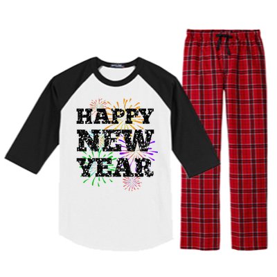 Festive Happy New Year Fireworks Raglan Sleeve Pajama Set