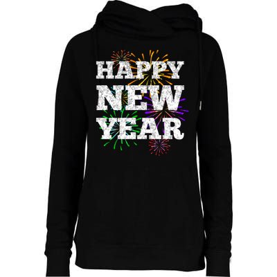 Festive Happy New Year Fireworks Womens Funnel Neck Pullover Hood