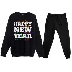 Festive Happy New Year Fireworks Premium Crewneck Sweatsuit Set