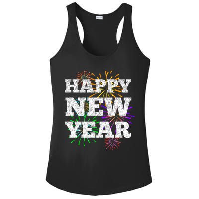Festive Happy New Year Fireworks Ladies PosiCharge Competitor Racerback Tank