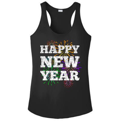 Festive Happy New Year Fireworks Ladies PosiCharge Competitor Racerback Tank