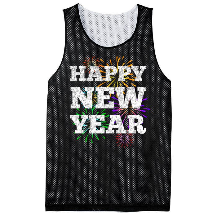 Festive Happy New Year Fireworks Mesh Reversible Basketball Jersey Tank