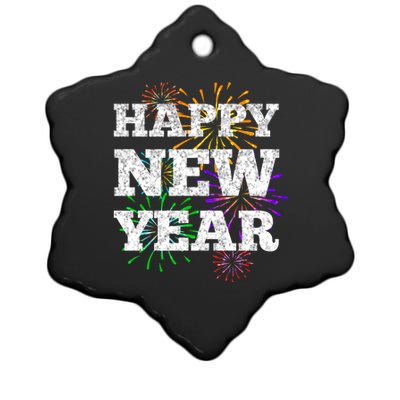 Festive Happy New Year Fireworks Ceramic Star Ornament