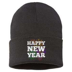 Festive Happy New Year Fireworks Sustainable Knit Beanie