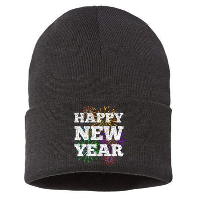 Festive Happy New Year Fireworks Sustainable Knit Beanie