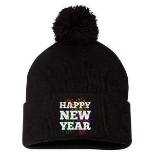 Festive Happy New Year Fireworks Pom Pom 12in Knit Beanie