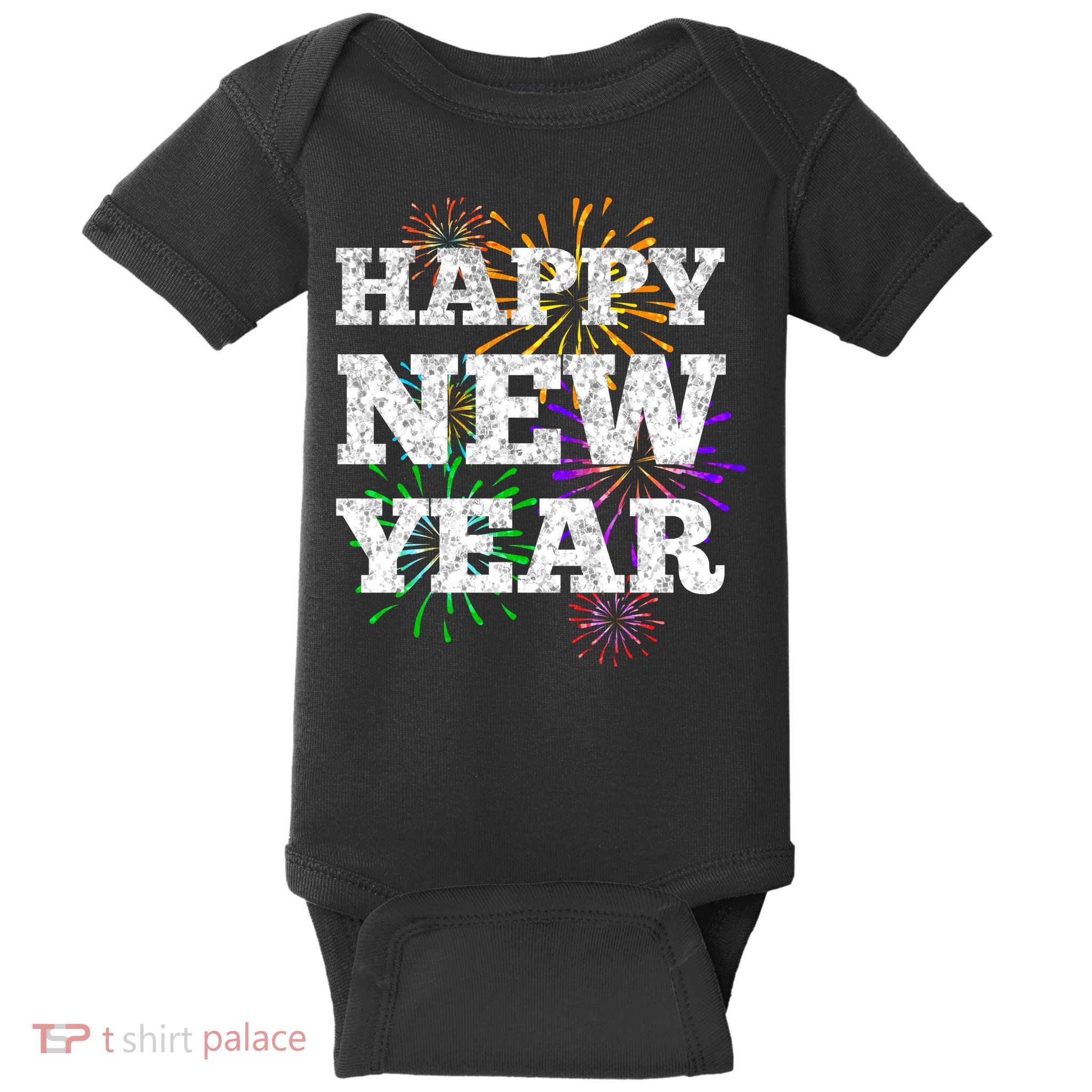 Festive Happy New Year Fireworks Baby Bodysuit