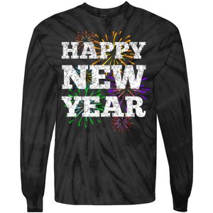 Festive Happy New Year Fireworks Tie-Dye Long Sleeve Shirt