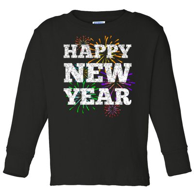 Festive Happy New Year Fireworks Toddler Long Sleeve Shirt