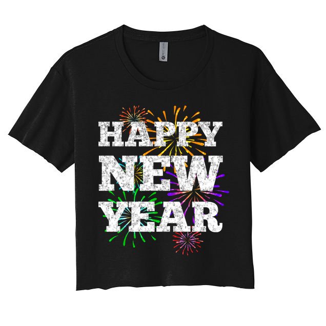 Festive Happy New Year Fireworks Crop Top