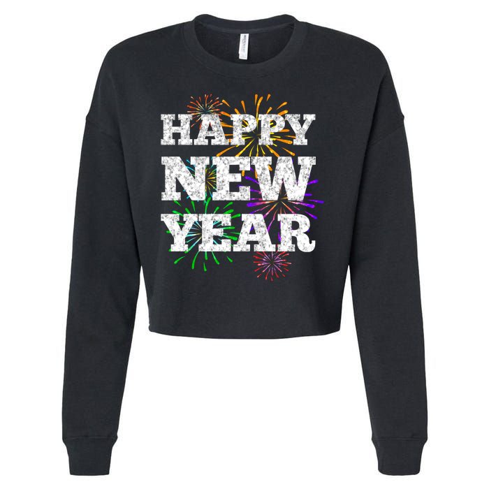 Festive Happy New Year Fireworks Cropped Pullover Crew