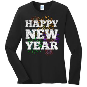 Festive Happy New Year Fireworks Ladies Long Sleeve Shirt