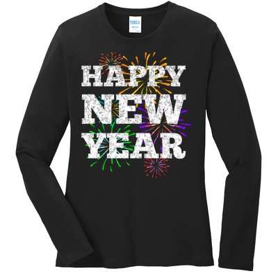 Festive Happy New Year Fireworks Ladies Long Sleeve Shirt