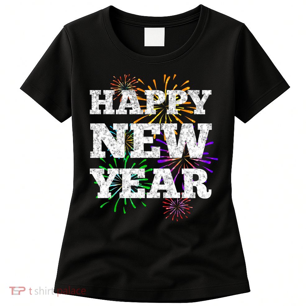 Festive Happy New Year Fireworks Womens T-Shirt