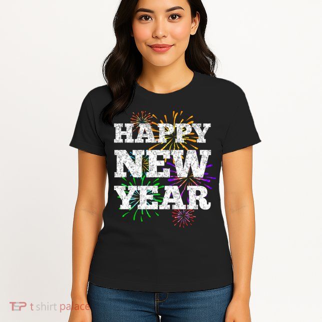 Festive Happy New Year Fireworks Womens T-Shirt