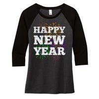 Festive Happy New Year Fireworks Women's Tri-Blend 3/4-Sleeve Raglan Shirt