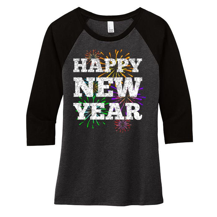 Festive Happy New Year Fireworks Women's Tri-Blend 3/4-Sleeve Raglan Shirt