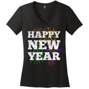 Festive Happy New Year Fireworks Women's V-Neck T-Shirt