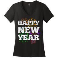Festive Happy New Year Fireworks Women's V-Neck T-Shirt