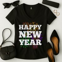 Festive Happy New Year Fireworks Women's V-Neck T-Shirt