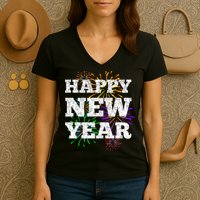 Festive Happy New Year Fireworks Women's V-Neck T-Shirt