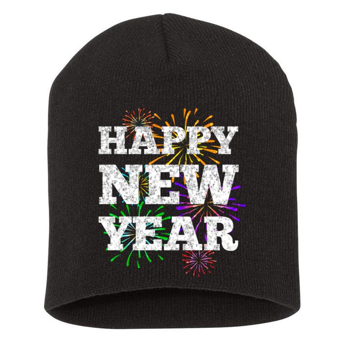 Festive Happy New Year Fireworks Short Acrylic Beanie